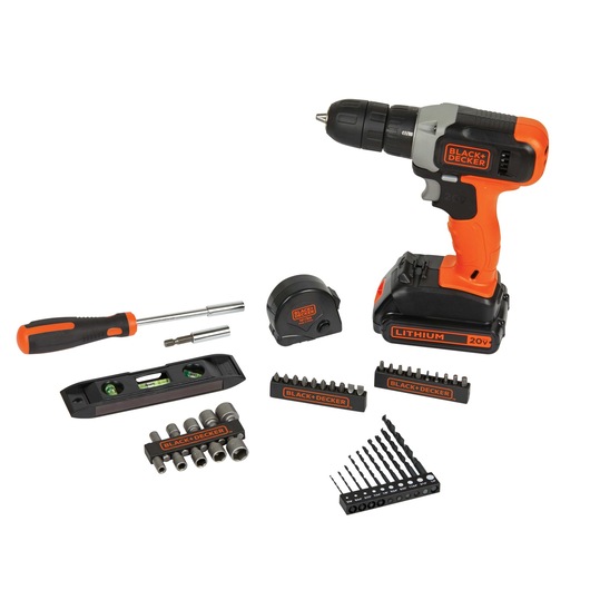 Cordless drill / driver plus 44 piece project kit.